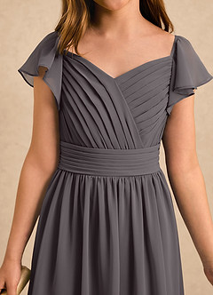 Azazie Taylor Girls Formal Robe Demoiselle D'honneur Fillette Robe Trapèze en Mousseline de soie Encolure en Forme de Cœur Gris Acier image5