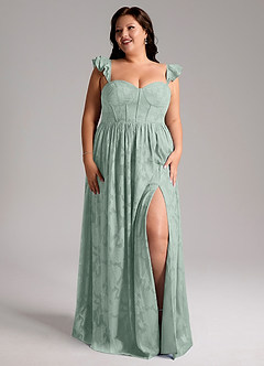 Azazie Denisse Bridesmaid Dresses Agave A-Line Ruched Floral Burnout Dress image9