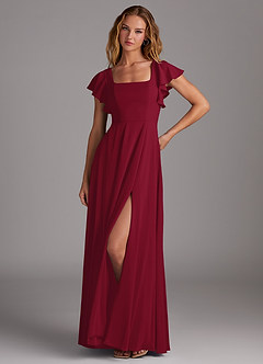 Azazie Bondi Brautjungfernkleider A-Linie Seitliche Cut-Outs Stretch-Chiffon Kleid Burgunderrot image1