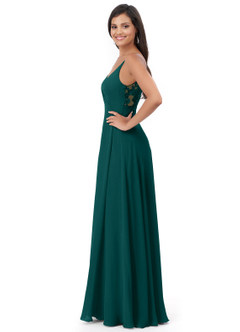 Azazie Lennon Bridesmaid Dresses Peacock A-Line Lace Chiffon Dress image3