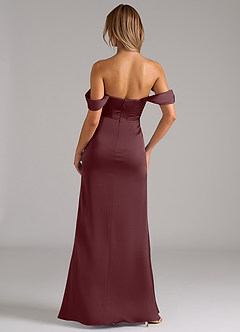Azazie Johana Bridesmaid Dresses Sangria Mermaid Off the Shoulder Stretch Satin Convertible Dress image4