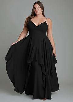 Azazie Zaina Abiti da Damigella Abito A-Line in Chiffon Nero image1
