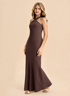 Azazie Doretta Junior Ganache Sheath Pleated Chiffon Dress image4