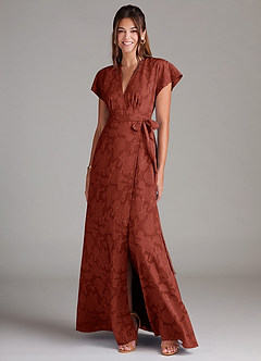 Azazie Ling Brautjungfernkleider A-Linie Plissee Blumen-Burnout Kleid Terrakotta image3