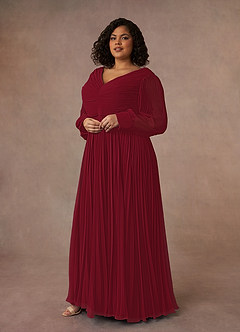 Azazie Zina Mother of the Bride Dresses Burgundy A-Line Pleated Chiffon Dress image9