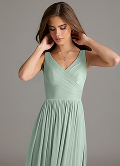 Azazie Keyla Bridesmaid Dresses Agave A-Line Pleated Mesh Dress image7