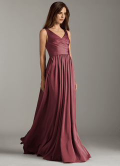 Azazie Keyla Brautjungfernkleider A-Linie Plissee Stretch-Satin Kleid Merlot image5