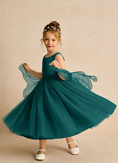 Azazie Pear vestidos de niña de las flores Vestido de Pavo Real de Tul de Princesa con Lazo image2