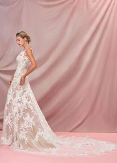 Azazie Judith Vestidos de novia Vestido de Blanco Diamante Nude de Tul de Corte Sirena con Lentejuela image4