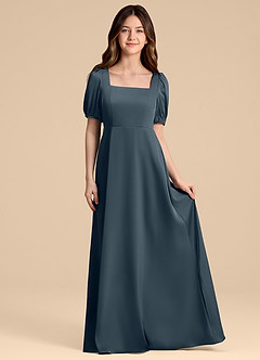 Azazie Briar Junior Vestido de Crepúsculo de Satén Elástico de Corte en A con Lazo image4