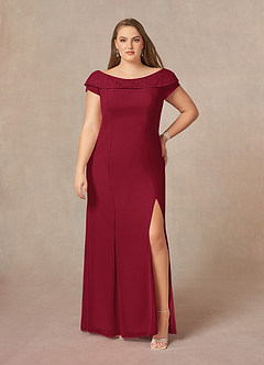Azazie Cupid Mother of the Bride Dresses Burgundy A-Line Boatneck Lace Chiffon Dress image6