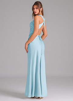 Azazie Evadne Bridesmaid Dresses Sky Blue A-Line Pleated Stretch Satin Dress image5