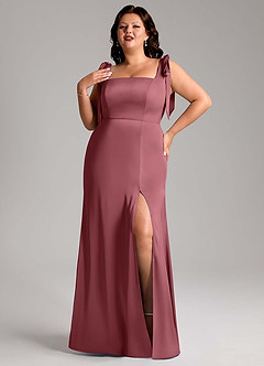 Azazie Frostine Vestidos de damas de honor Vestido de Rosa Del Desierto de Satén Elástico de Corte en A con Lazo image7