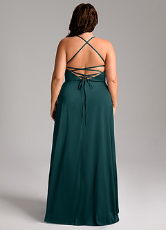 Azazie Mei Robes de demoiselle d'honneur Robe Trapèze en Satin extensible Col en V Vert Pin image8