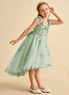 Azazie Tweety Flower Girl Dresses Dusty Sage A-Line Lace Tulle Dress image5