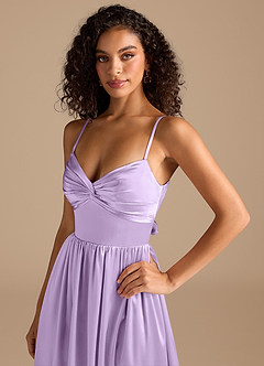 Azazie Zeya Bridesmaid Dresses Lilac A-Line Pleated Metallic Satin Dress image3