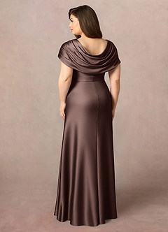 Azazie Branford Mother of the Bride Dresses Ganache A-Line Pleated Stretch Satin Dress image19