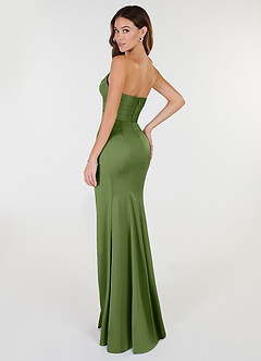 Azazie Yola Robes de demoiselle d'honneur Robe Fourreau Convertible en Satin extensible Plissee mit V-Ausschnitt Genévrier image4