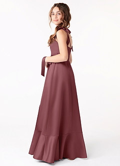 Azazie Barbara Vestido de Rosa Del Desierto de Satin Mate de Acampanado con Lazo image2