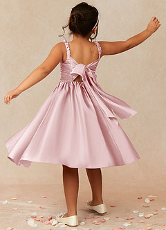 Azazie Cutie Pie Flower Girl Dresses Powder Pink A-Line Pleated Matte Satin Dress image2