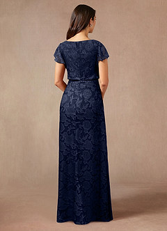 Azazie Lehi Mother of the Bride Dresses Dark Navy A-Line Boatneck Floral Burnout Dress image2