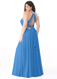 Azazie Evalleen Robes de demoiselle d'honneur Robe Trapèze en Mousseline de soie Plissée Geai Bleu image8