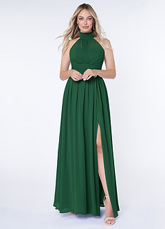 Azazie Iman Bridesmaid Dresses Dark Green A-Line A-Line Ruched Chiffon Dress image1