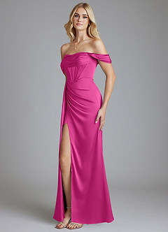 Azazie Amyra Bridesmaid Dresses Fuchsia Mermaid Off the Shoulder Stretch Satin Convertible Dress image6