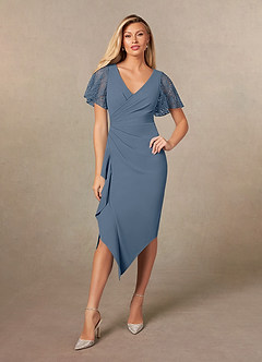 Azazie Eloise Mother of the Bride Dresses Twilight Sheath Pleated Stretch Crepe Dress image1