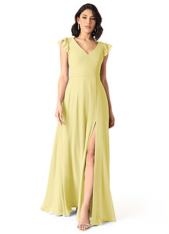 Azazie Claudine At-home Try On Dresses Agave A-Line Flutter Sleeve Chiffon Dress image2