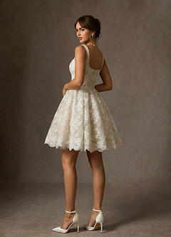 Azazie Nolicia Trouwjurken Jurk van Kant met Baljurk Vierkante halslijn Diamant Wit Champagne image2