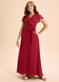 Azazie Lainey Junior Scarlet A-Line with Pockets Chiffon Dress image5
