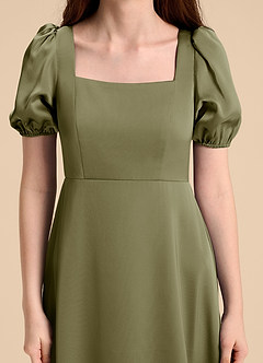 Azazie Briar Junior Pistachio A-Line Bow Stretch Satin Dress image8