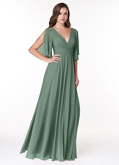 Azazie Temeka Bridesmaid Dresses Eucalyptus A-Line Ruched Chiffon Dress image3