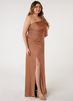Azazie Eren Brautjungfernkleider Meerjungfrau-Linie One-Shoulder Stretch-Satin Kleid Bronzer image8
