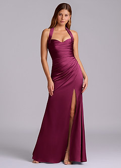 Azazie Destiny Vestidos de damas de honor Vestido Ciruela Roja de Satén Elástico de Corte Sirena con Escote corazón image7