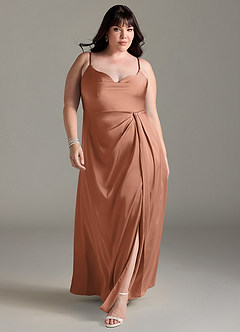 Azazie Brielle Bridesmaid Dresses Bronzer A-Line Cowl Spaghetti Straps Stretch Satin Dress image8