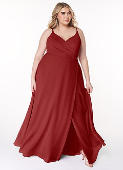 Azazie Lennon Bridesmaid Dresses Rust A-Line Lace Chiffon Dress image9