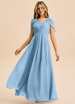 Azazie Emma Junior Robe Trapèze en Mousseline de soie Plissée Acier Bleuté image4