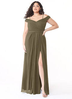 Azazie Audrianna Vestidos de damas de honor Vestido de Verde Sauce de Gasa de Corte en A Convertible con Hombros descubiertos image7