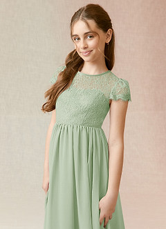 Azazie Delevingne Junior Jurk van Chiffon met A-Lijn Kant Stoffige Salie image4