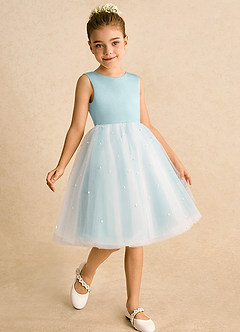 Azazie Esme Flower Girl Dresses Mist Ball-Gown Bow Tulle Dress image3