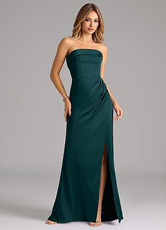 Azazie Aretha Jurken voor bruidsmeisjes Converteerbaar Jurk van Stretch Satijn met A-Lijn Strapless Pijnboom image4