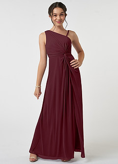 Azazie Brooke Junior Cabernet A-Line Pleated Mesh Dress image1