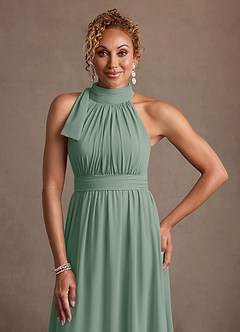 Azazie Antoinette Mother of the Bride Dresses Silver Sage A-Line Pleated Chiffon Dress image5