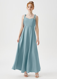 Azazie Rosey Junior A-Linie Herzausschnitt Stretch-Satin Kleid Stimmungsvolles Blau image4