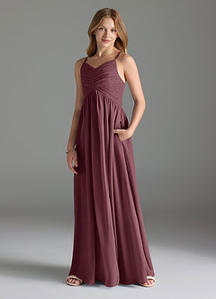 Azazie Alia Junior Sangria A-Line Pleated Chiffon Dress image1