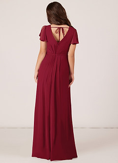 Azazie Peony Junior Burgundy A-Line Pleated Chiffon Dress image2