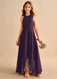 Azazie Boop Girls Formal Flower Girl Dresses Plum A-Line Bow Chiffon Dress image4