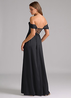 Azazie Hattie Bridesmaid Dresses Black A-Line Corset Stretch Satin Dress image2